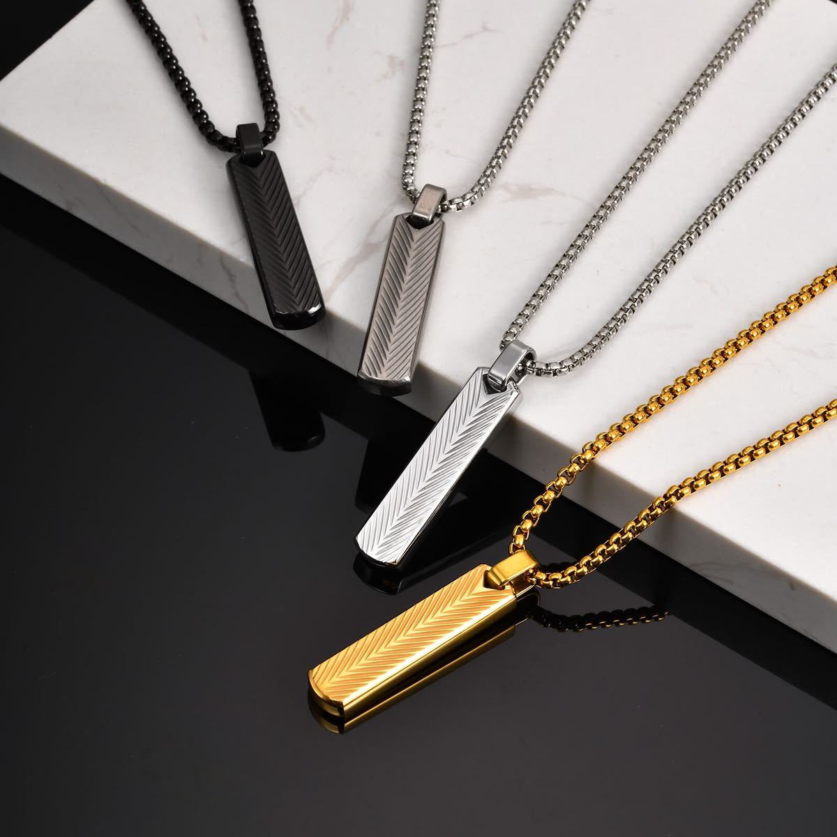 Silver 100% Pure Stainless Steel Vertical Bar Necklace/Locket/Chain for Men/Boys/girls