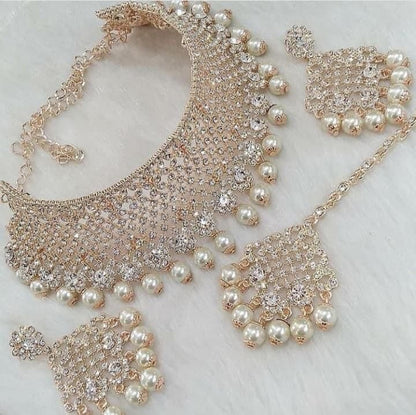 Luxury Twisted Pearl Bridal Choker Set with Sage Meenakari & Polki Kundan